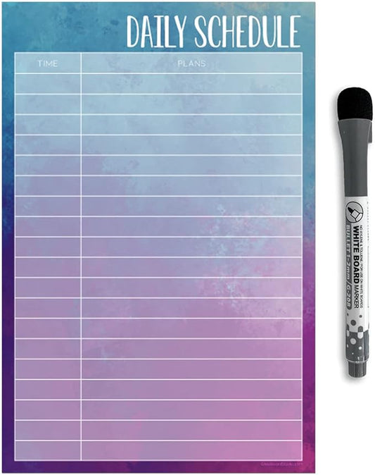 Dry Erase Daily Schedule Planner Sticker Decal by Glassboard Studio | Removable & Reusable | Magnetic Fine-Tip Marker Included (6 x 9 inches, Watercolor)
