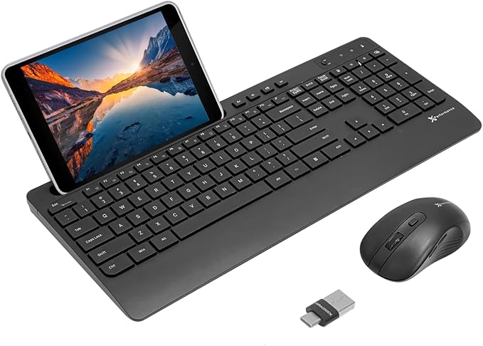 X9 Wireless USB-C Keyboard and Mouse Combo - Dual Port Compatibility (USB C + A) - Versatile Mouse Keyboard Combo Wireless w/ 8" Phone Stand and 113 Keys