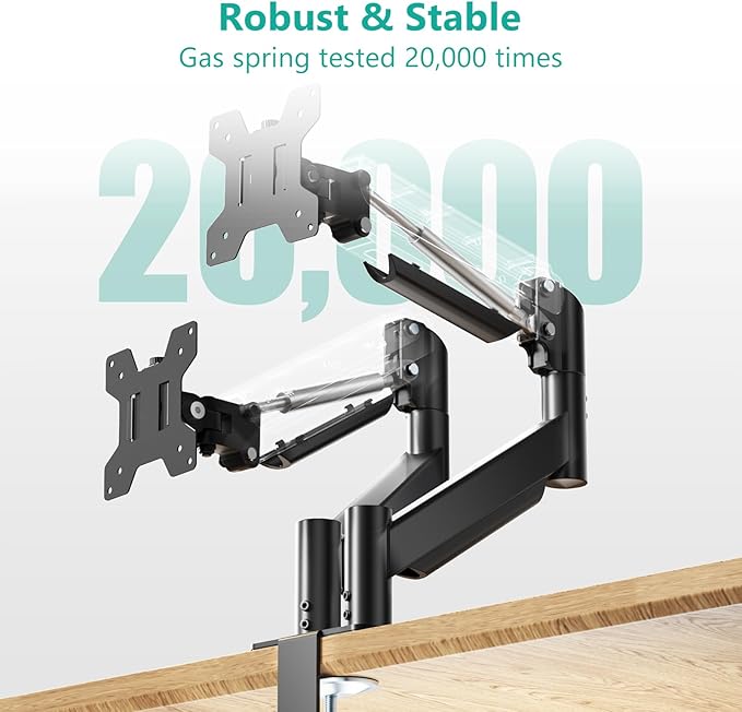 WALI Dual Monitor Mount for 17-32 inch Screens, Dual Monitor Arms for 2 Monitors Holds 19.8 lbs, Adjustable Gas Spring Dual Monitor Stand for Desk, VESA Mount 75x75/100x100mm (GSMP002), Black