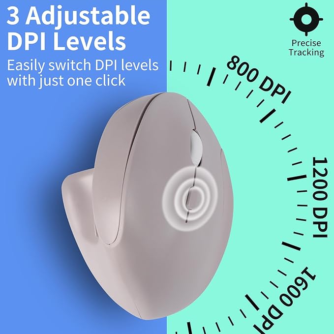 Wireless Silent Ergonomic Vertical Mouse - Dual Mode 2.4G/Bluetooth, Rechargeable Type C, Pain Relief for Office and Home Use, Compatible with Laptop & PC (Gray)