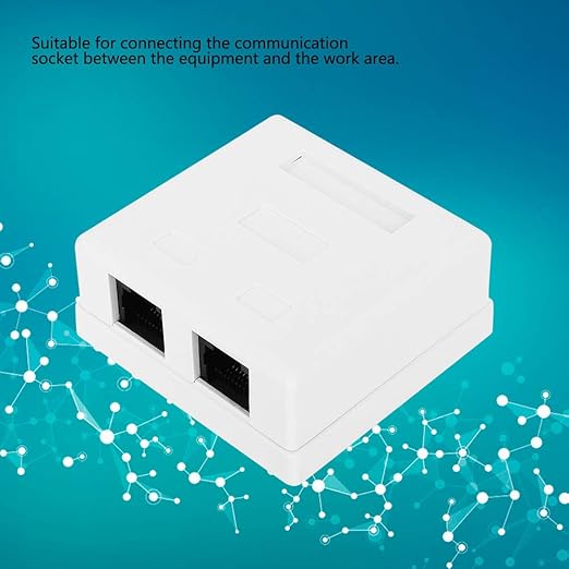 RJ45 8P8C Cat 6 Network Junction Box Dual Port Surface Mounted Desktop ABS Enclosure for Home Office Networking 27x58.5x60mm with Screws and Tape