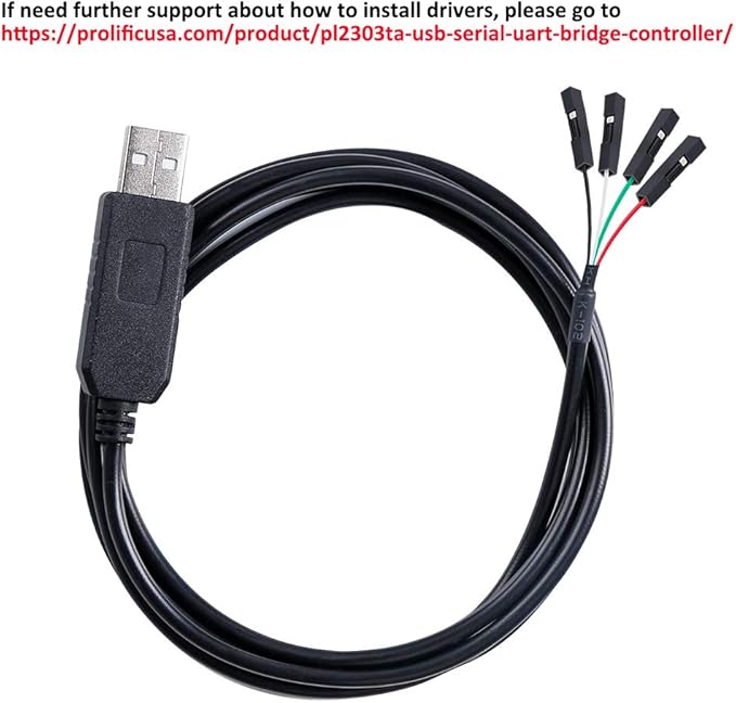 DTECH USB to TTL Serial Adapter 3.3V Debug Cable TX RX Signal 4 Pin Female Socket PL2303 Prolific Chip Windows 10 8 7 XP Vista (3ft, Black)