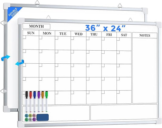 MaxGear Large Monthly Dry Erase Board for Wall, 36"x24" Magnetic Double-Sided White Board Calendar, Hanging Whiteboard for Planning, Drawing, Memo, to Do List - School, Home, Kitchen, Office
