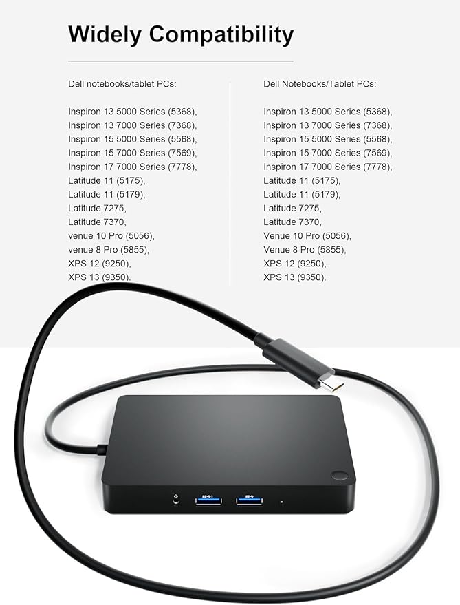 WD15 USB-C Docking Station - Dual 4K Displays or Single 4K Display with MiniDP, HDMI, VGA for Dell USB-C Laptops (1DP, 1HDMI, 1VGA, 3USB3.0, 2USB 2.0, 1Audio, 1Speaker Out)