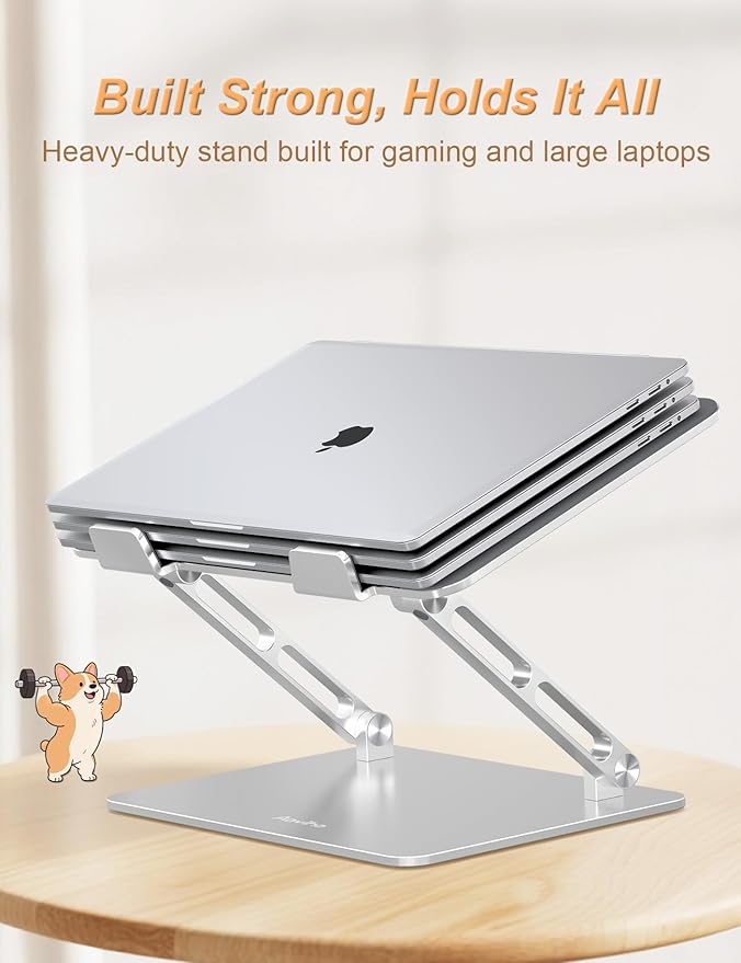 Laptop Stand for Desk-Adjustable, Foldable, Portable, Ergonomic Aluminum Notebook Riser with Unique Puppy Cooling Vent, Desk Gift for 10"-17.3" Devices Mac, Dell, HP, Lenovo, Samsung, Silver