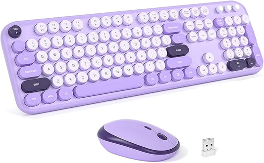 MOFII Wireless Keyboard and Mouse Combo - Pale Violet Full Sized Plug and Play Colorful Computer Keyboards - 104 Keys Round Keycap USB 2.4G Cute Keyboard for Windows/Laptop/Mac/Desktop/PC