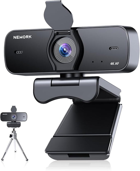 4K Webcam for PC with Stable Auto Focus, Smooth Video, 2 Noise-Cancelling Microphones, USB Plug & Play, with Adjustable Stand, Ideal for Online Teaching, Meetings, and Remote Communication