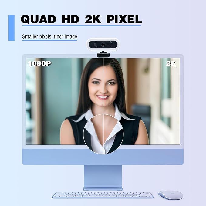 W4 2K Autofocus Webcam with Dual Mics & LED Light, 1080P 60fps/2K 50fps, USB Streaming Camera for PC, Laptop, Switch 2, Desktop - Plug and Play
