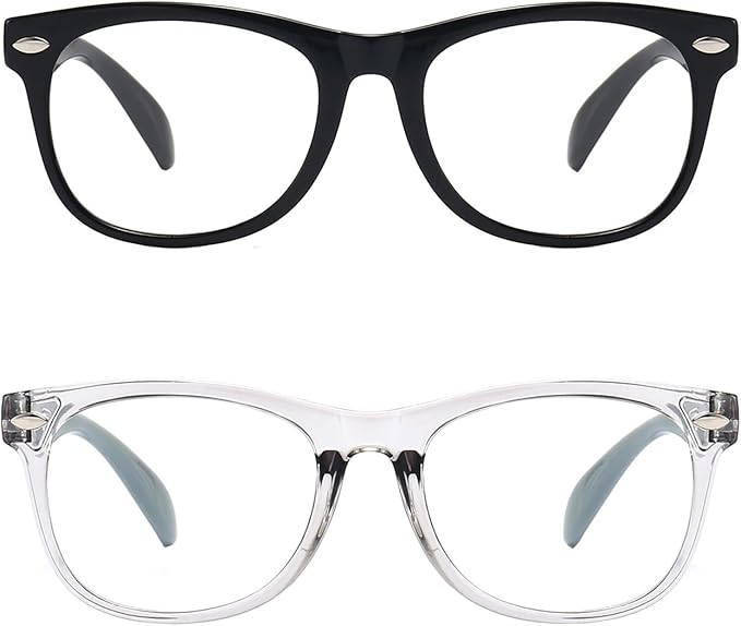 2 Pack kids Blue Light Blocking Glasses For Girls And Boys Computer Blue Light Blocking Glasses For Age 3-11 (Black + Light gray)