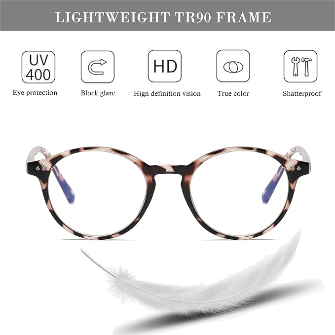 HJSTES Vintage Blue Light Glasses for Women Men Round Bluelight Blocking Glasses Thick TR90 Frame Eyeglasses