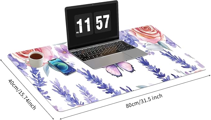 Bloss Butterflies + Flowers Desk Mat, Leather Desk Pad, Desk Matt for Desktop, Waterproof Desk Pad Mat, Computer Mat for Office Work/Home/Desk Protector(31.5 x 15.7 Inches)