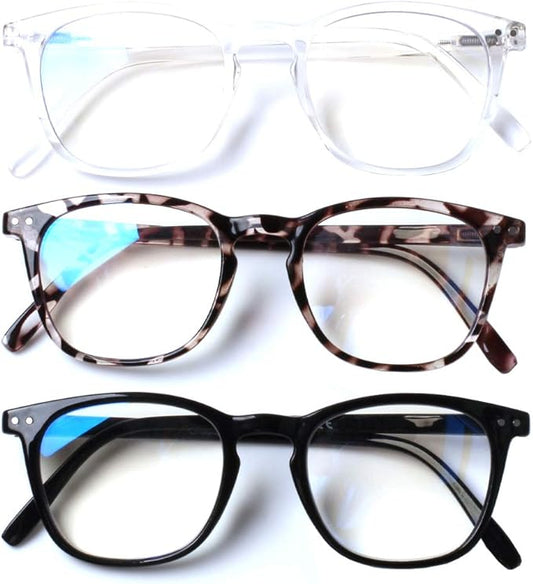 Henotin 3 Pack Blue Light Blocking Reading Glasses,Spring Hinge Computer Readers for Men Women,Anti UV Ray Filter Eyeglasses (Mixed Color, 4.00)