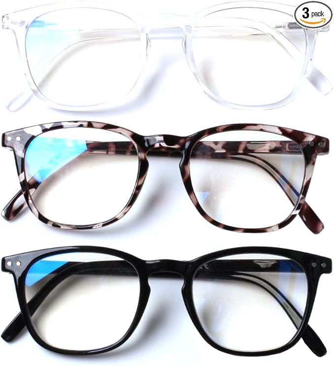 Henotin 3 Pack Blue Light Blocking Reading Glasses,Spring Hinge Computer Readers for Men Women,Anti UV Ray Filter Eyeglasses (Mixed Color, 1.75)