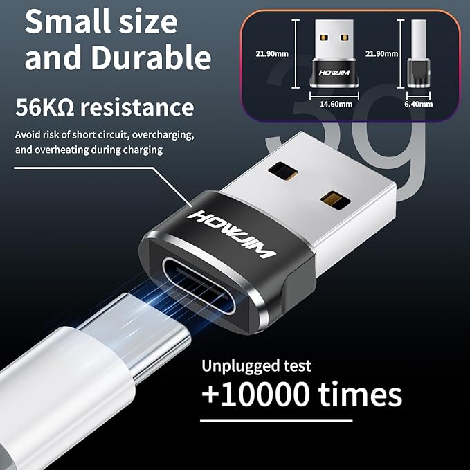 USB to USB C Adapter 2 Pack,USB 2.0 Fast Charging 480Mbps Data Transfer,Type-C Female to USB 2.0 Male OTG Adapter,USB C Charger Connector for M-acBook Pad Phone 15 16 17 X-peria G-alaxy P-ixel Black
