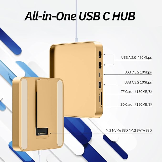 USB C Hub for iMac 24 inch 2021/2023/2024, Minisopuru iMac Hub Support M.2 NVMe SSD, iMac Accessories for iMac M1/M3/M4, iMac Adapter with USB A/C 10Gbps, SD/TF, M.2 SSD (Not Included), Yellow