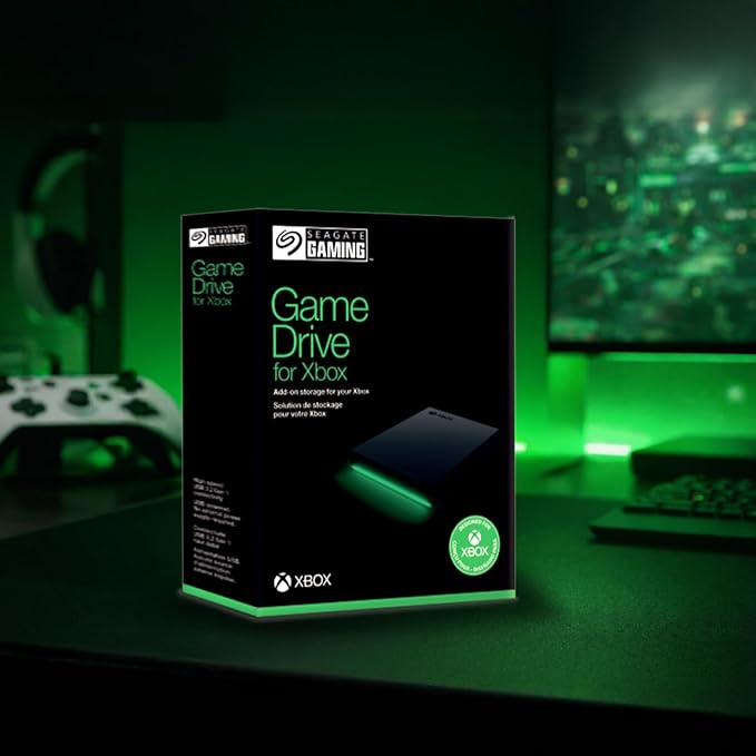 Seagate Game Drive for Xbox 5 TB External Hard Drive Portable HDD - USB 3.2 Gen 1, Black with Built-in Green LED bar, Xbox Certified, 3 Year Rescue Services(STKX5000403)