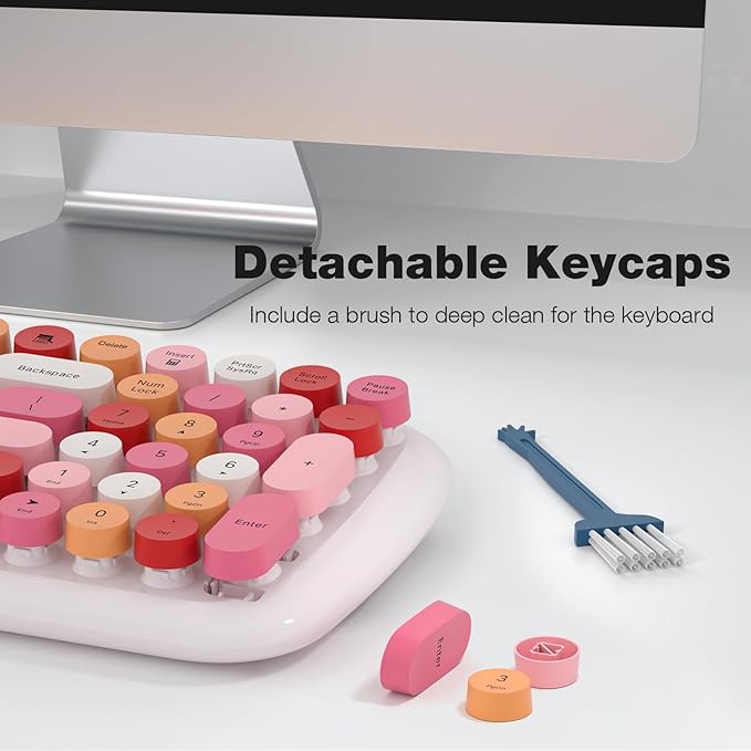 MOFII Wireless Keyboard and Mouse Combo, Full-Size Retro Typewriter-Style Wireless Keyboard with Optical Mouse for Computer/Laptop/Windows/Mac (White Colorful)