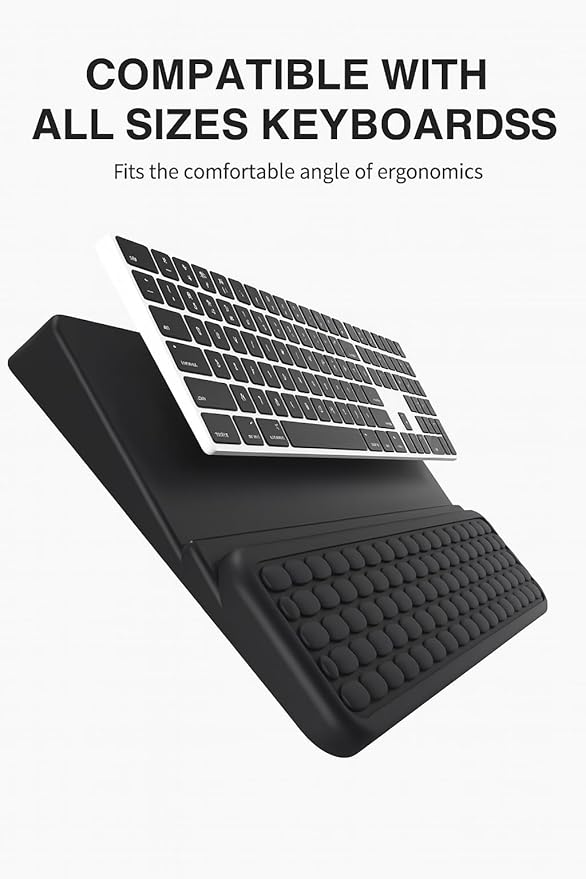 RAPIQUE Ergonomic Keyboard Wrist Rest Pad, Computer Keyboard Stand for Full Size & Wireless Keyboards, Typing Angle Wrist Relief Tray, Portable Holder for Office and Home Desk Use - Black
