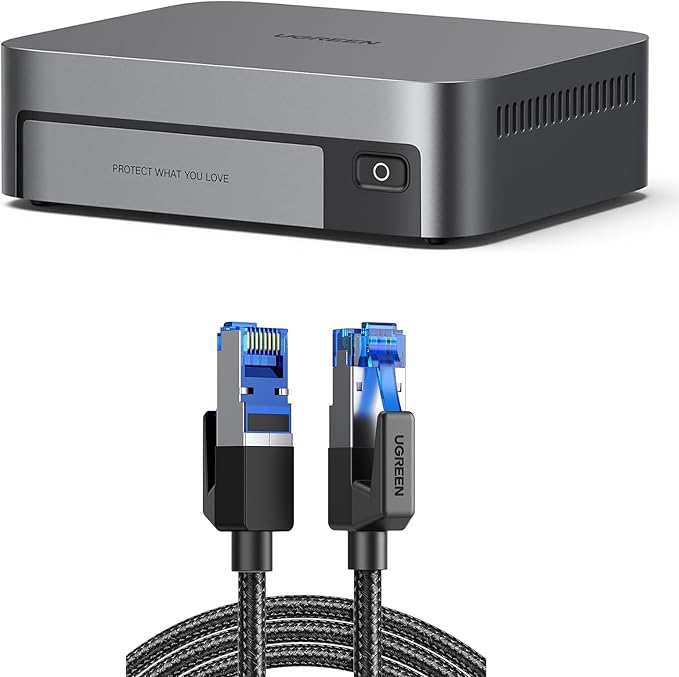 UGREEN NASync DXP480T Plus 4 Bay All-Flash SSD NAS (Diskless) Bundle with Cat 8 Ethernet Cable 6FT, High Speed Braided 40Gbps 2000Mhz Network Cord