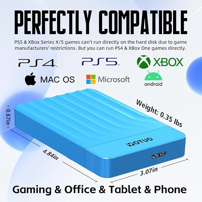 750GB Portable External Hard Drive Storage Expansion Mobile HDD USB 3.0 for PC, Mac, Desktop, Laptop, PS4, PS5, Xbox One X/S, Xbox 360, Xbox Series X/S, Office & Game (Blue)