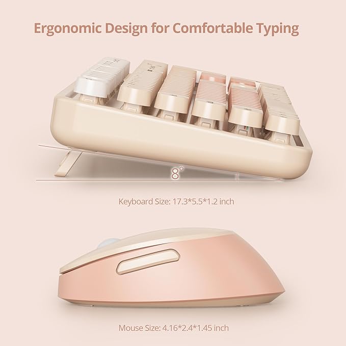 Cute Keyboard and Mouse Combo Wireless, 2.4G Full Size 104-Key Retro Typewriter Keyboards Round Keys for Students Teenagers Home Office PC Laptop(Diary Milk Tea)