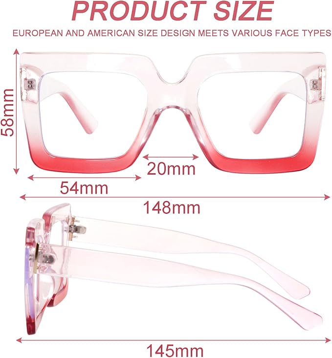 hoyuwak Oversized Square Blue Light Glasses Big Frame Computer Eyewear Thick Fashion Clear Glasses for Women Fashion