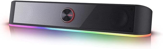 Redragon GS560 RGB Desktop Soundbar, 2.0 Channel Computer Speaker with Dynamic Lighting Bar Audio-Light Sync/Display, Touch-Control Backlit with Volume Knob, USB Powered w/ 3.5mm Cable, Black