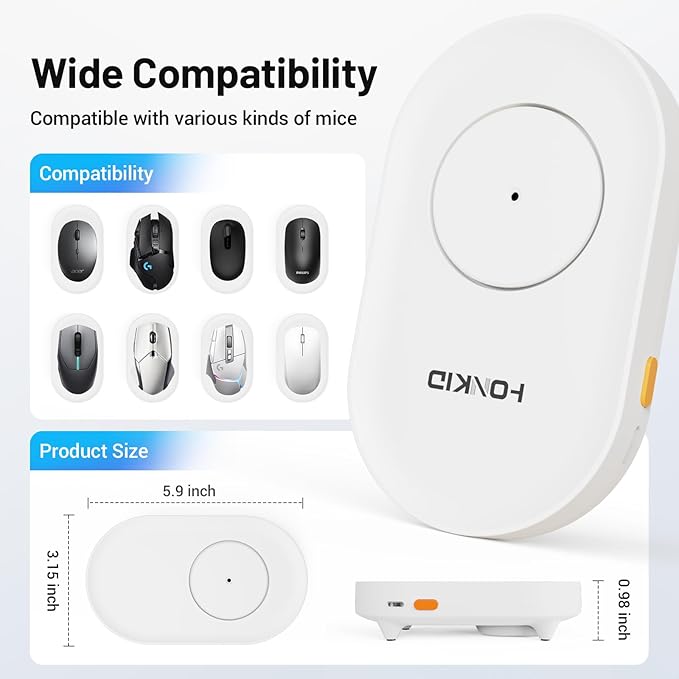 HONKID Undetectable Mouse Mover Jiggler with ON/Off Switch and USB Port Drive-Free,Simulate Physical Automatically Mouse Movement,Prevent Computer Laptop Inactive/Lockdown (White)