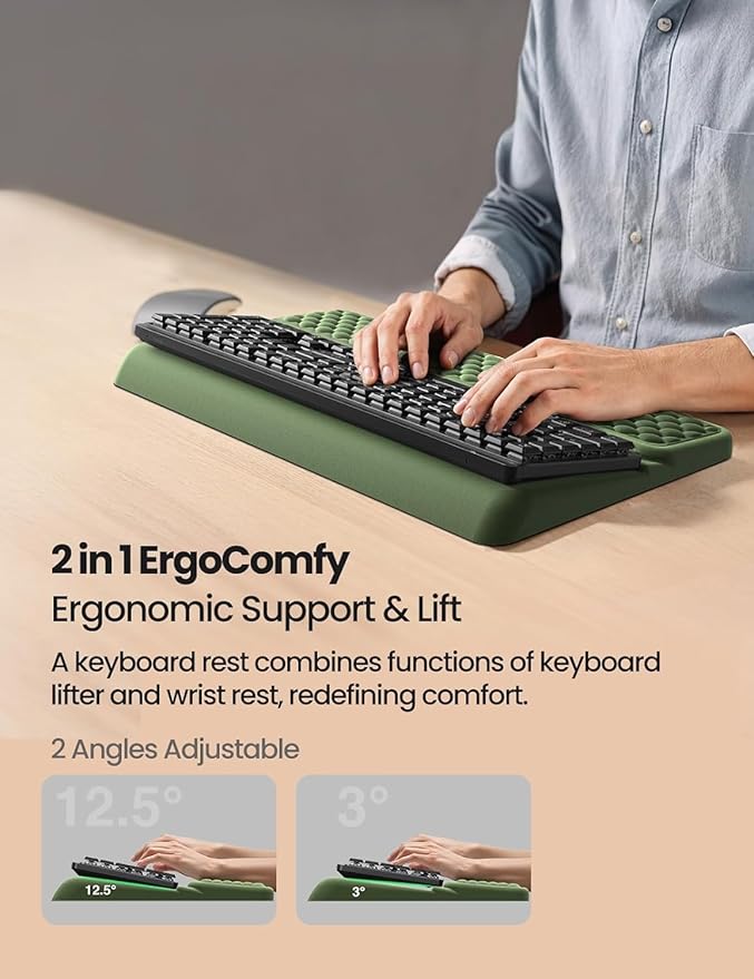 Vaydeer Keyboard Stand and Mouse Pad Set with Wrist Rest, Soft Memory Foam Wrist Support, Ergonomic Wrist Cushion for Desk, Relieves Carpal Tunnel Pain, Palm Hand Typing for Office, Gaming, Green