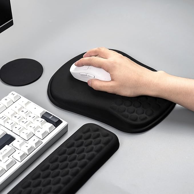 Black Wrist Rest for Keyboard and Mouse - Memory Foam Ergonomic Mouse Pad, Comfortable Arm Rest with Non-Slip Base for 60% 65% 75% Keyboard/Latop/Office/Home