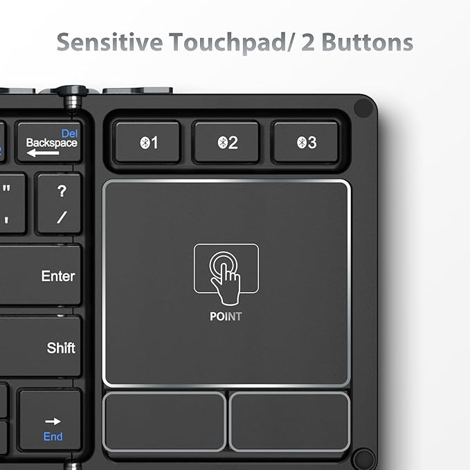 iClever Foldable Keyboard with Touchpad, BK08 Portable Tri-Folding Bluetooth Keyboard for iPad, iPhone, Windows, Mac & Android — Connect Up to 3 Devices