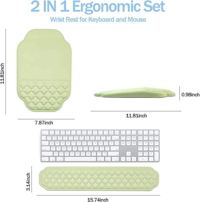 Ergonomic Mouse Pad and Keyboard Wrist Rest - Green Wrist Rest Keyboard with Mouse Wrist Pad Sets, Soft Memory Foam Wrist Support for Laptop, Mac, Office, Work, Gaming