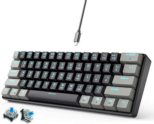 abucow 60% Mechanical Gaming Keyboard Blue Switch Wired Compact Keyboard Anti-Ghosting No-Conflict 61 Swappable keycaps Ergonomic Design for Windows/Mac