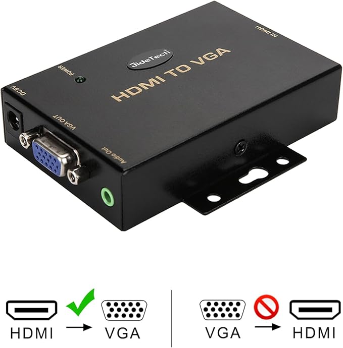 JideTech HDMI to VGA Converter with 3.5mm Audio Supports 1080P for PC Laptop Display Computer Mac Projector