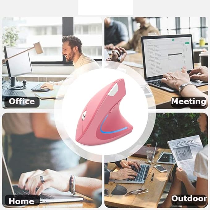 Wireless Mouse Ergonomic Vertical Ergo High Presion Optical Lightweight Cordless LED Light Large Cute Wireless Mouse for Laptop Computer Mac Office Girl Boy Adults Gift , 800/1200/1600 DPI, 6 Buttons