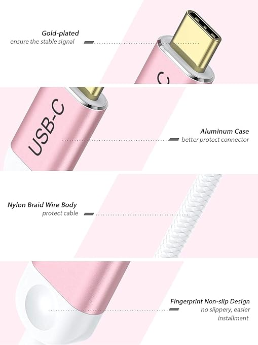 QGeeM USB C to HDMI Adapter 4K Cable, USB Type-C to HDMI Adapter [Thunderbolt 3/4] HDMI for Laptop MacBook Pro/Air, iPhone 15 16 17 Pro max, Dell XPS, Pixelbook, iMac,Thinkpad,Surface,IPad Pro. -Pink