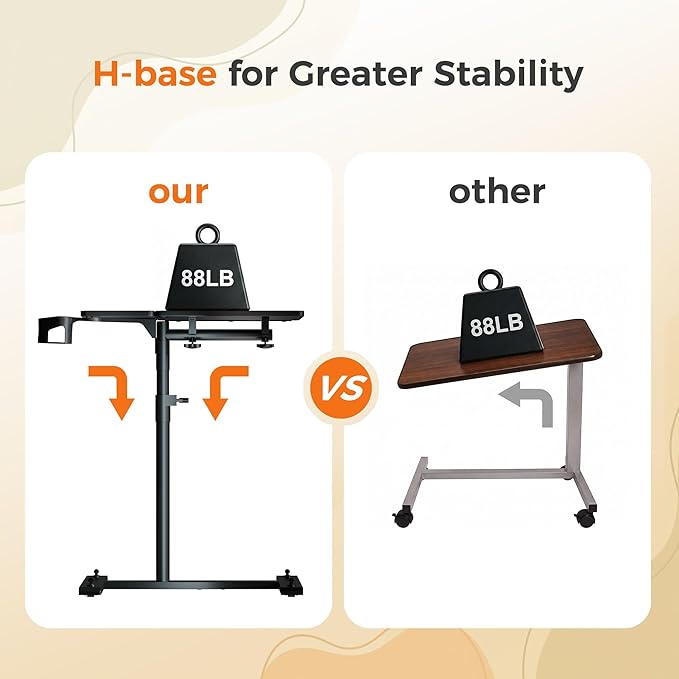 Aothia Small Standing Desk Rolling Table Adjustable Height, Laptop Mobile Stand with Wheels, Overbed Table, Portable Computer Workstation with Tiltable Desktop for Teacher Classroom Home Office, Black