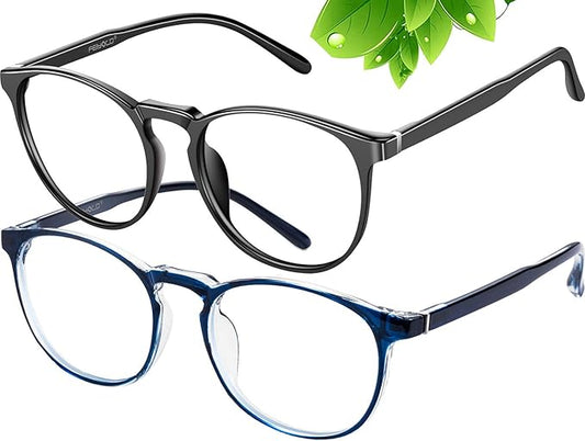 Blue Light Blocking Glasses Women/Men,Retro Round Anti Eyestrain Computer Gaming Glasses(Black+Blue)