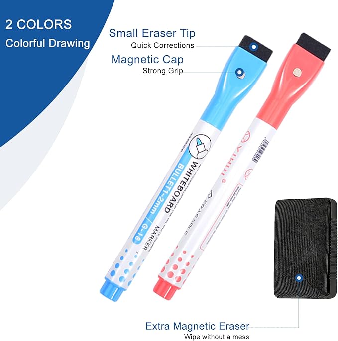 Magnetic Whiteboard for Fridge - 12x8 Inch Flexible Memo Board, Comes with 2 Markers and 1 Eraser, Refrigerator Memo Board for Kitchen, Office, and Home