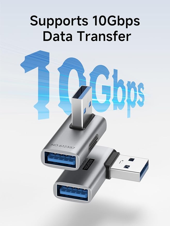 Hagibis USB 3.2 Adapter 2 Pack, 90 Degree Right and Left Angle USB A Male to Female Connector OTG Adapter Cable Extender for Laptops Charger PC Car Mouse Keyboard (Vertical Back)