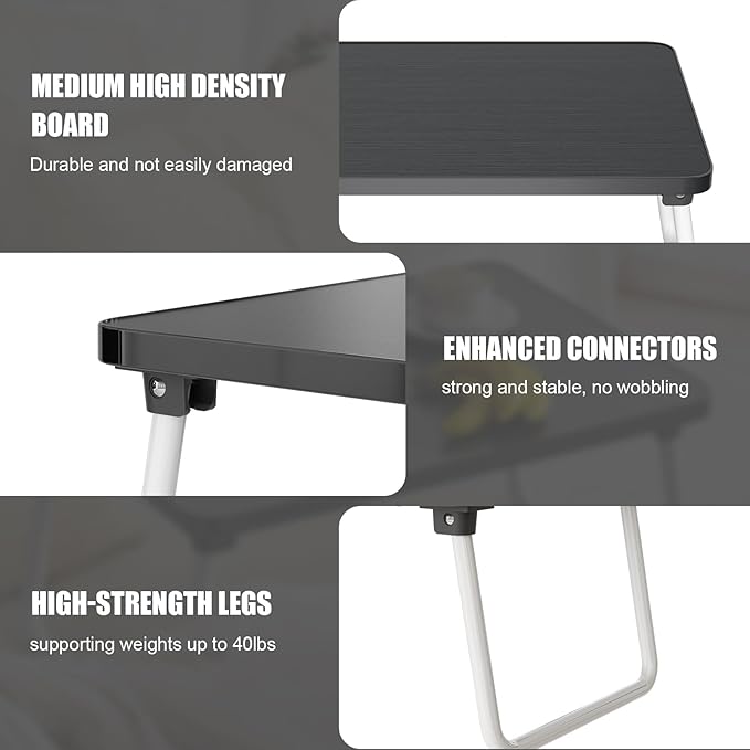 Foldable Lap Desks Laptop Tray for Bed or Couch,Portable Breakfast Serving Tray with Folding Legs,Lightweight Mini Table, Laptop Stand for Working, Reading and Writing,Black