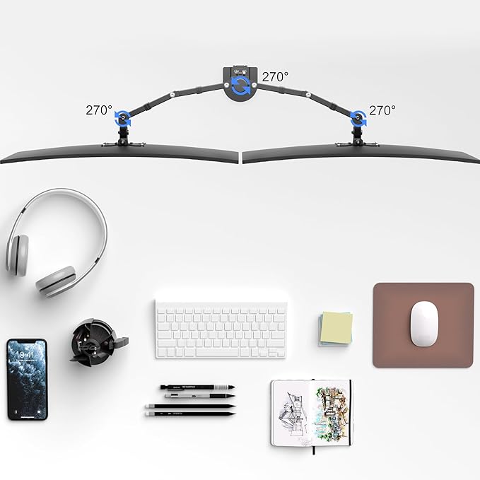 Pholiten Dual Monitor Stand, Heavy Duty Adjustable Monitor Arm Desk Mount for 2 Screens up to 32 Inches, Tilt, Swivel, Rotate, Supports 22 lbs per Monitor Arm
