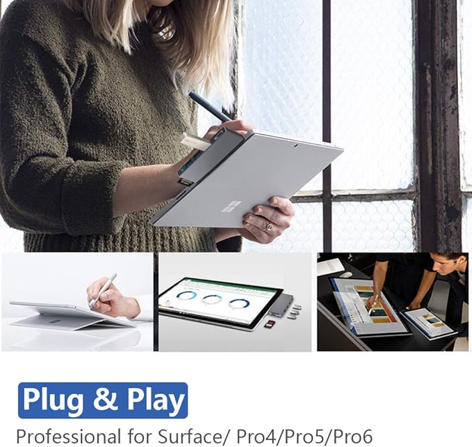 Surface Pro 6/ Pro 5/ Pro 4 Docking Station USB Hub, Surface Pro Docking Station with 4K HDMI, 3X USB3.0 Ports, SD/TF Card Reader, Accessories for Microsoft Surface Pro 4/5/6