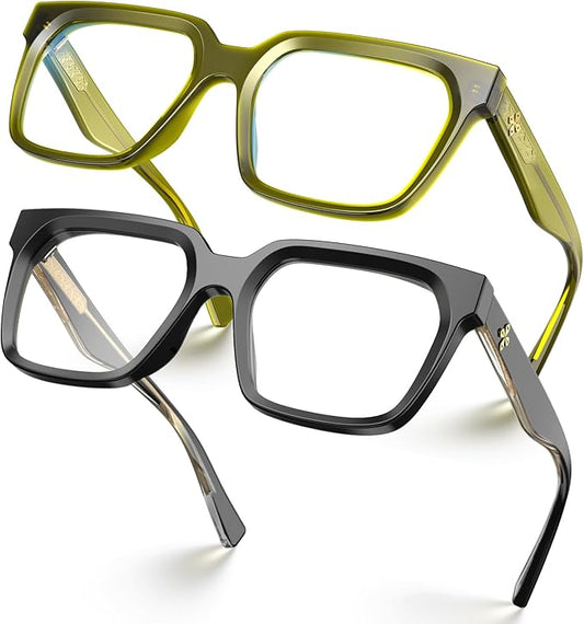VISOONE 2 Pack Rectangle TR90 Blue Light Blocking Glasses Computer Eyewear with Preppy Look for Women and Men Cougar