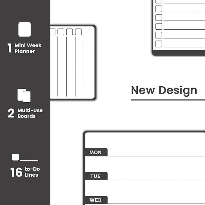 Weekly Dry Erase Board for Fridge, Magnetic Meal Planner Whiteboard Set - Includes Weekly Calendar for Refrigerator & 2 to Do List White Boards, 3 Markers + Eraser