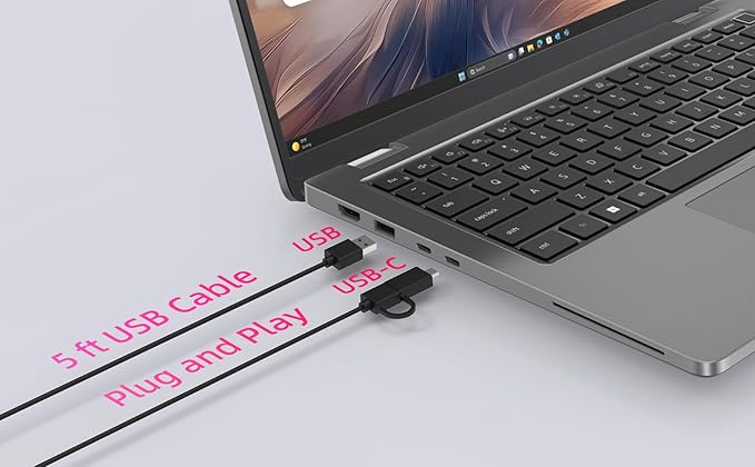 Computer Speakers for Desktop PC, Monitor Speakers, USB Plug-in, Wired, External Speaker for Laptop, Small Computer Soundbar for PC, with Loud Sound, Deep Bass, USB-C Adapter, Easily Clamp to Monitor