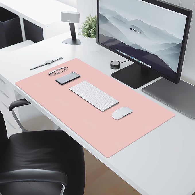 Leather Desk Pad Mat, Computer Mat Non-Slip, PU Large Mouse Pads for Desk, 35.4" x 17" Mouse Pad Pink, Waterproof Keyboard Mats for Office/Home/Decor