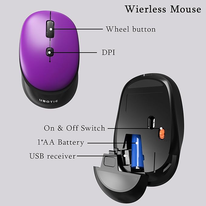 Colorful Wireless Computer Keyboards Mouse Combos, UBOTIE Polychrome Round Keycaps Retro PC Keyboards 2.4GHz Radio Frequency Connection with Optical Mouse(Black Purple)