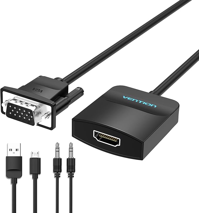 VENTION VGA to HDMI Adapter 1.5FT-1080P Video Dongle Adaptador VGA Converter with Audio Cable and Micro USB Cable,Male to Female for PC,Monitor HDTV (Note: VGA to HDMI Only, Not Bi-Directional)