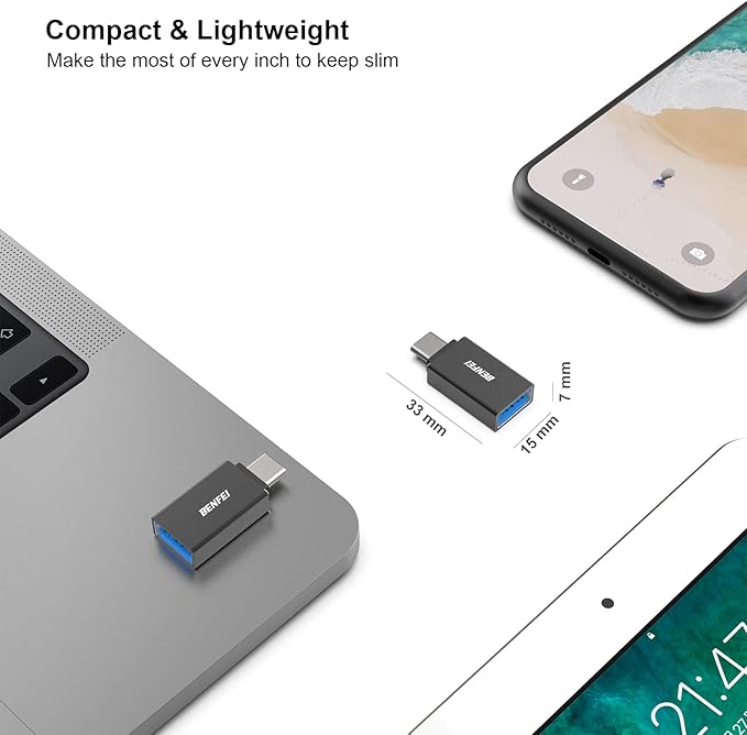 BENFEI USB C to USB 3.0 Adapter, 3 Pack USB C to One Male to Female Adapter, Compatible with MacBook 2018 2017 2016, Samsung Galaxy Note 8, Galaxy S8 S8+S9, Google Pixel, Nexus, Black